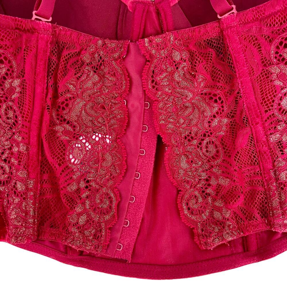 Victoria's Secret Red Velvet Lace Longline Bustier Corset Bra 34B - Picture 3 of 6